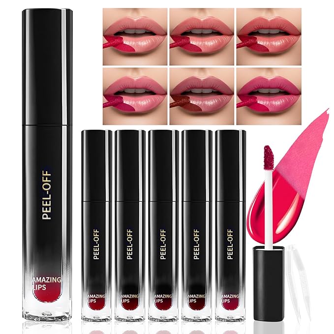 DAGEDA 6 Colors Peel Off Lip Stain Set, Long Lasting and Waterproof Lip Stain Peel off Lip Liner Makeup, Tattoo Lip Color, Natural Matte Finish Lip Tint Stain