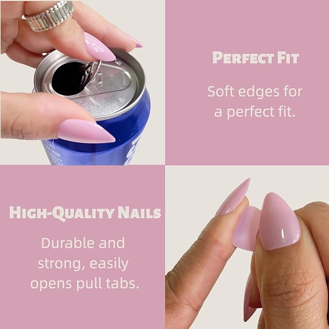 30PCS Short Almond Press on Nails – Pink Purple Fake Nails with 15 Sizes, Soft Back Edge & Durable Tip, No Measuring Needed, Reusable Stick-On Nail Tips for Women