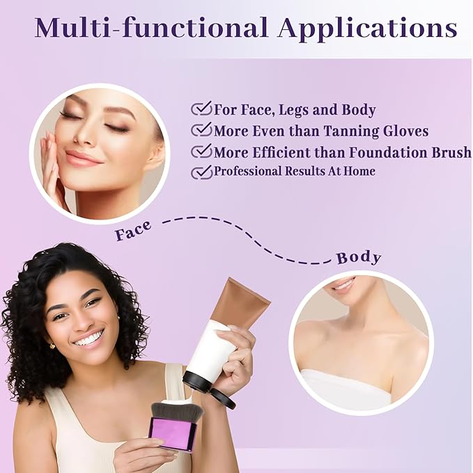 Self Tanner Brush for Body & Face - Kabuki Makeup Brush for Self-Tanner,Tanning Mousse,Foundation & Bronzer | Streak-Free Application,Super Soft Bristles,Professional Tanning & Body Makeup Tool