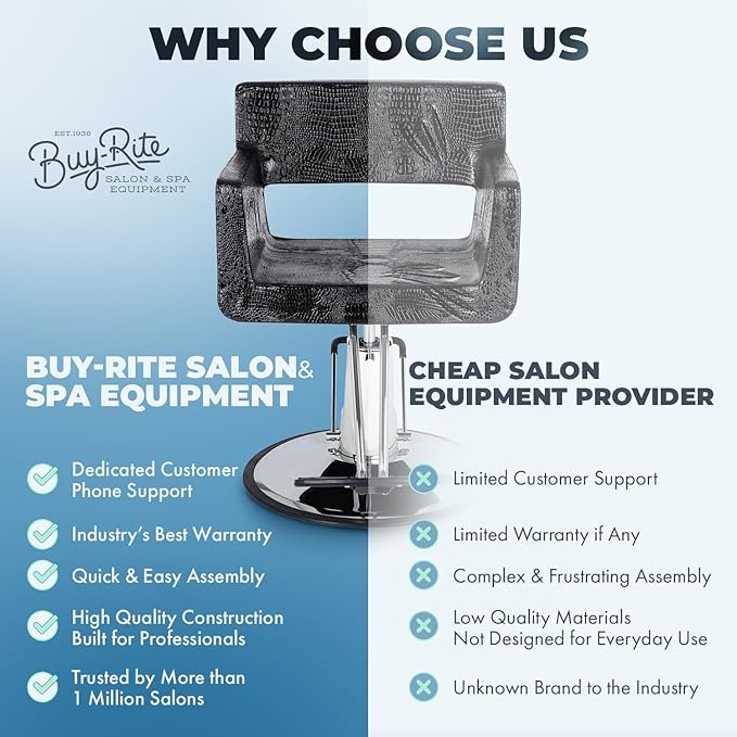 Buy-Rite Rosa Styling Chair for Salons & Barbershops - Crocodile Black, 23" Heavy-Duty Chrome Base, Wide Seat, Hydraulic Pump, No-Crevice Design, Armrests - YLG-308-CROC