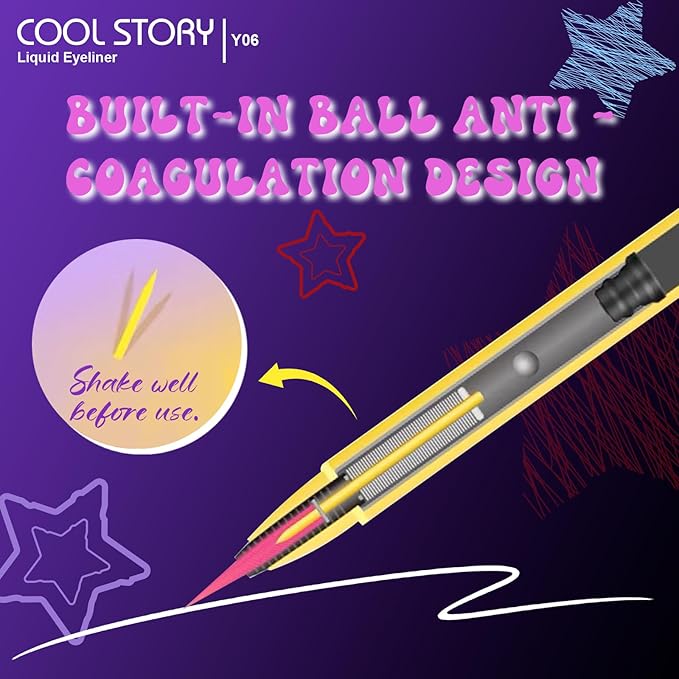 COOL STORY Liquid Eyeliner Waterproof Smudge Proof Eye Liner, 24H Long-Lasting, 0.6ml/0.02 fl.oz Fuchsia Pink