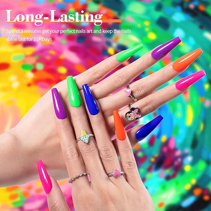 RARJSM Rubber Base Gel for Nails,Neon Gel Nail Polish Set,Neon Orange Green Blue Purple Yellow Rose Red Builder Base Gel in a Bottle ExtensionGel Bright Summer Colors LED UV Cured Home Salon DIY