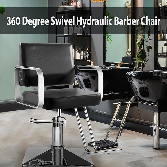 Salon Chairs for Hair Stylist Chair Hydraulic Pump Hair Salon Chair 360 Degree Rotating Barber Chair, Spa Beauty Equipment for Hair Stylists, Tattoo Artists, Cosmetologists (Silvery)