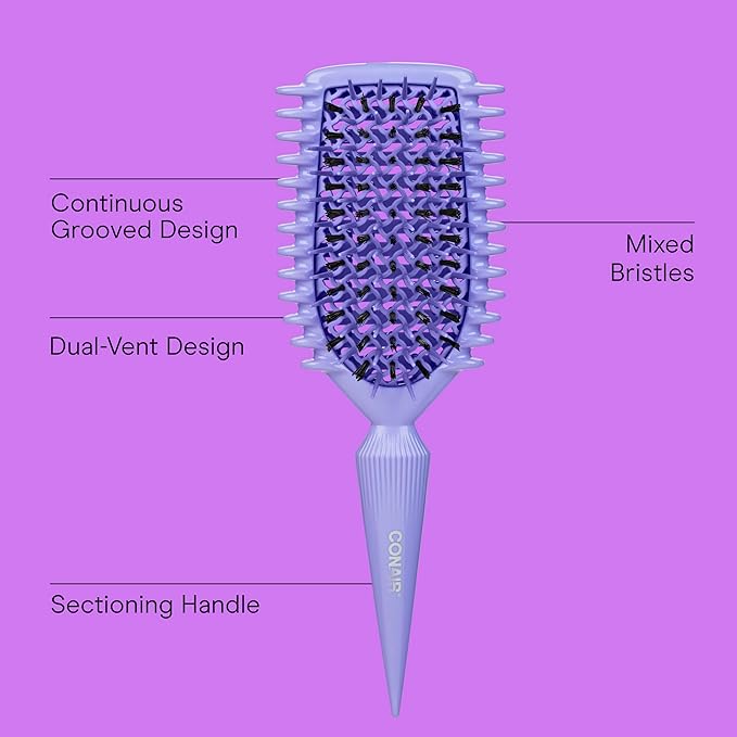 Conair Curl Define Pro Detangler Brush for Curly Hair, Dual-Vent Design with Continuous Grooves, Mixed Bristles for Frizz-Free Detangling, Smoothing, and Curl Definition