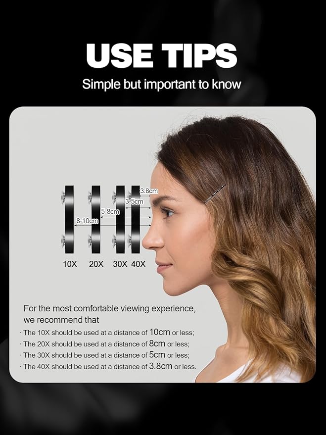 10X&40X Magnifying Mirrors with Suction Cups and 2 Tweezers Set, 3.5 inches Magnified Makeup Mirror, Black, 2PCS