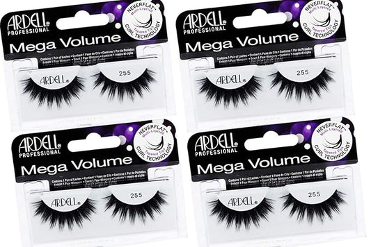 Ardell Mega Volume 255 False Eyelashes - Extra Full, 3D Layered Wispy Lashes with NeverFlat Curl Technology - Reusable False Strip Lashes, 4 Pairs