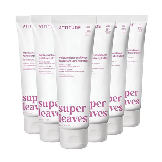 ATTITUDE Moisture Rich Hair Conditioner, For Dry and Damaged Hair, Naturally Derived Ingredients, Vegan Detangler, Dermatologiocally Tested, Quinoa and Jojoba, 240 mL (Pack of 6)