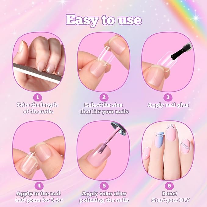 krofaue Kids Fake Nails - Short Oval Clear Nail Tips 240pcs Kids Press On Nails for Little Girls Full Cover Children Fake Nails Decoration 10 Sizes Artificial Acrylic Soft Gel Nail Tips