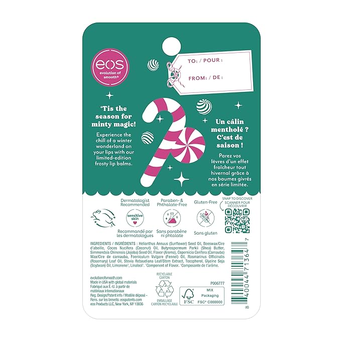 eos Holiday Lip Balm Sticks- Peppermint Twist & Candy Cane Swirl, Limited-Edition Skincare, Stocking Stuffers, 0.14 oz, 2-Pack