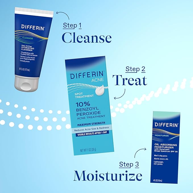 Differin Acne Spot Treatment with 10% Benzoyl Peroxide, Maximum Strength OTC Acne Treatment, Fast Acting Spot Treatment for Face, 1 oz