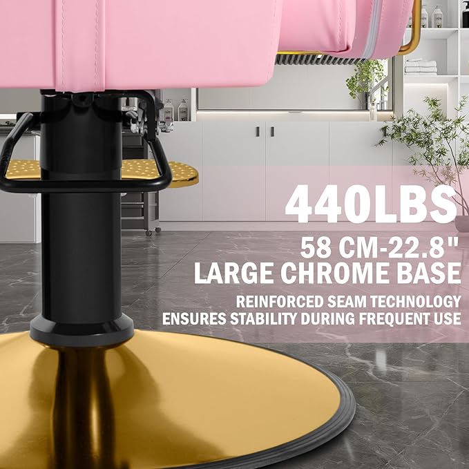 Pink Salon Barber Chair, Reclining Salon Hair Chair for Hair Stylist with Heavy Duty Pump, 360° Swivel Multi-Function Braiding Hairdresser Chair for Barbershop Home, Max to 440lbs