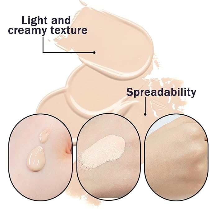 2PCS Ivory White Foundation Makeup Set with 2 Makeup Sponges,Moisturizing Full Coverage Liquid Foundation for Women,Non-greasy Long Lasting Flawless Concealer Cream Makeup Foundation Set