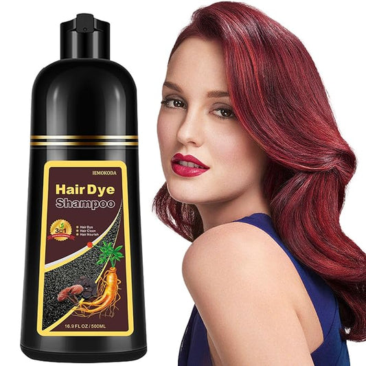 Natural Wine Red Hair Dye Shampoo for Gray Hair, 3-IN-1 Burgundy Hair Dye Shampoo, Red Hair Dye for Men Women Colors in Minutes, Easy to Use, Instant Hair Dye for All Hair Types（Wine red