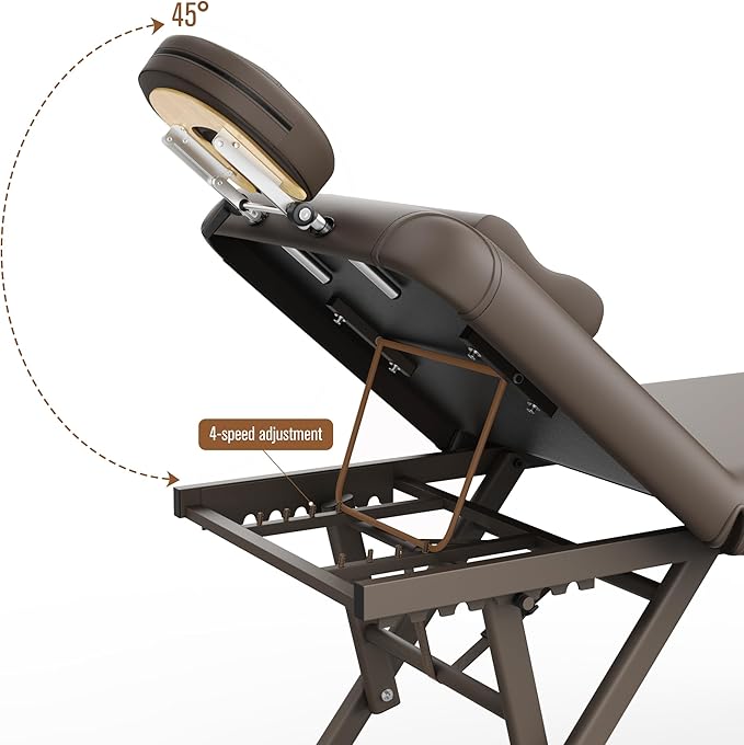 pouseayar Adjustable Massage Table with Face Pillow & Headrest, Sturdy and Solid, Silent and Easy to Adjust - Adjustable Backrest, Brown