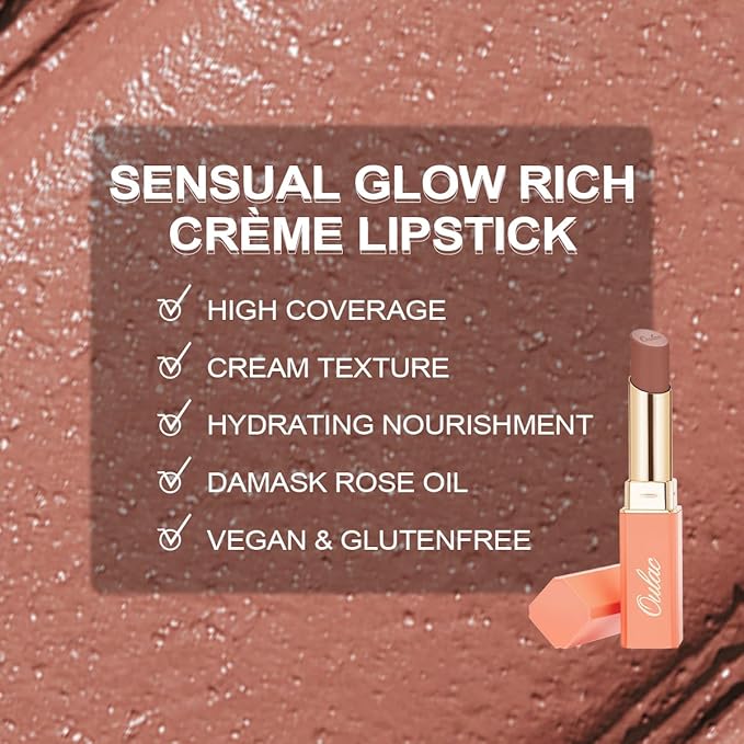 Oulac Color Rich Satin Matte Lipstick – Nude Peach Lipsticks for Women, Long Lasting, Hydrating Lip Color, Non-Drying Velvet Finish, Creamy Texture, Full Coverage, Vegan, SG04