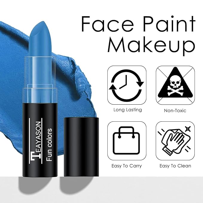 2Pcs Blue Face Body Paint Stick Eye Black, Makeup Paint Eyeblack for Baseball/Football/Halloween/Cosplay Party Makeup Cream Face Body Paint Easy to Blend
