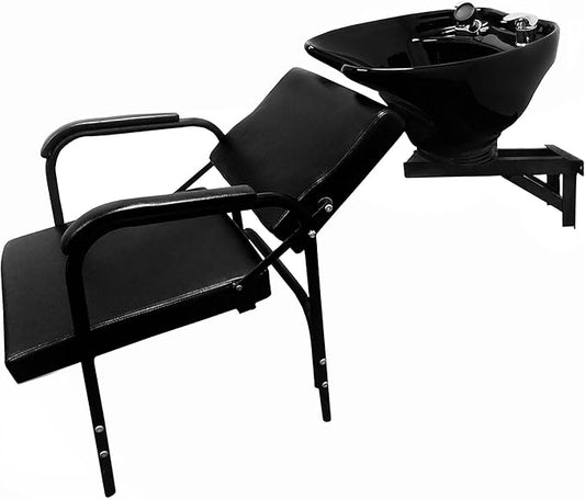 Wall Mounted, Tilting, Ceramic, Salon Shampoo Bowl with Reclining Shampoo Chair TLC-B35WT-216