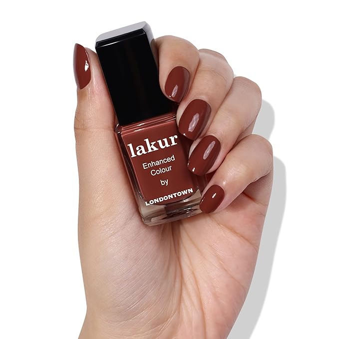 LONDONTOWN lakur Nail Polish - Chip-Resistant, Non-Toxic, Conditions & Hydrates Nails | Glossy Hot Chocolate Brown, Oud Mood, .40 fl oz