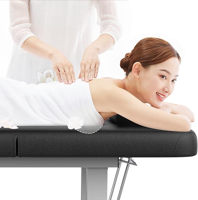 pouseayar Metal Frame Wide Stationary Massage Table for Treatment Table Physical Therapy Table Spa Facial Bed, PU Leather 31.5'' Wide 75'' Long Heavy Duty Professional Stationary Massage Bed - Black