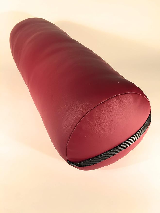 Fluffy Massage Bolster Pillow by NRG - 8"W x 26"L Full Round Massage/Spa Table Bolster with Carrying Strap - Supports Neck, Knees or Ankles - PVC Free Vinyl Upholstery - CFC Free Foam - Color Burgundy