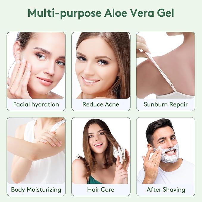 300 ml Aloe Vera Gel, 100% Natural Pure Aloe Vera Hydrating Facial Cream, Soothing & Moisturizing, After Sun Care, Reduce Acne, Repair Scars, Suitable for All Skin Types