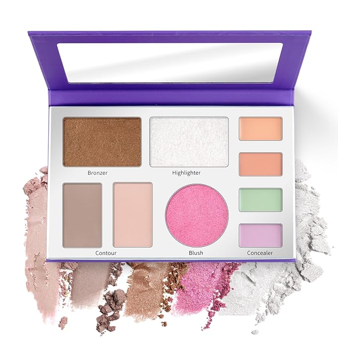 Color Nymph 9 Colors Contour Blush Highlighter Set | 9-in-1 Makeup Palette, Travel Make Up Kit, Blush & Bronzer & Highlighter Makeup, Multi-Use Concealer Face Palette with Mirror, Vegan & Cruelty-Free