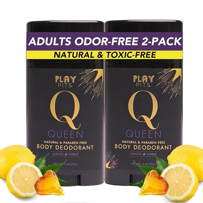 PLAY PITS - 2 Pack - Natural Deodorant - Safe for Men & Women w/Sensitive Skin - Clean, Non-Toxic, & Paraben Free – QUEEN Scent - Infused w/Essential Oils – 2.65 Oz.