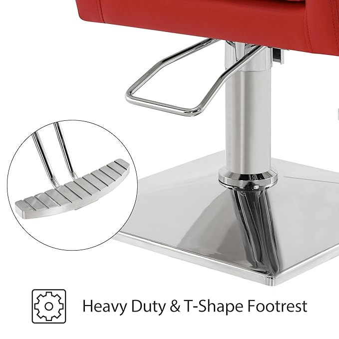 BarberPub Salon Chair for Hair Stylist Hydraulic Barber Styling Chair, Beauty Spa Equipment 8813 (6" Seat Height Adjustment) (Red)