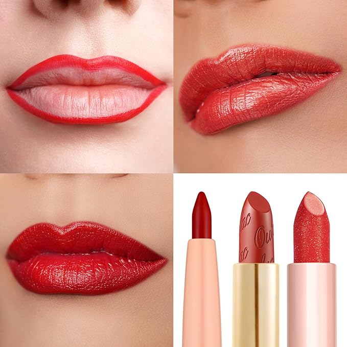 Oulac Lipstick & Lipliner Set 3PCS High Impact Lipcolor with Moisturizing Formula, Vegan Beauty, Full-Coverage Lip Color, Gift Lipstick for Women, LL08+02+PG02