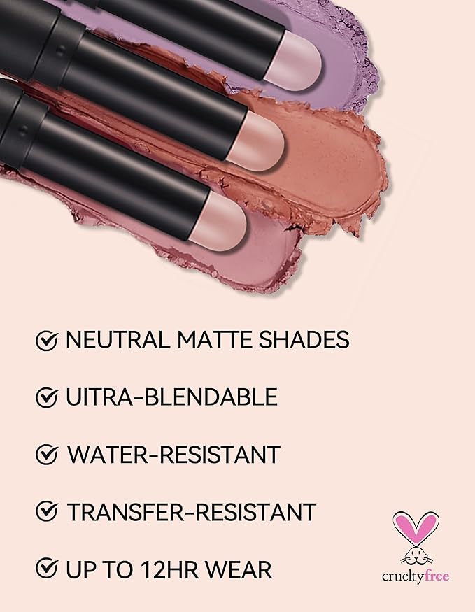 Erinde Waterproof Cream Eyeshadow Stick, Matte Nude Eye Shadow Sticks, Longwear Blendable High Pigmented, Neutral Eye Shadow Sticks Matte for Older Eyes, Smokey Eyeshadow Pencil Crayon, 17 Mauve