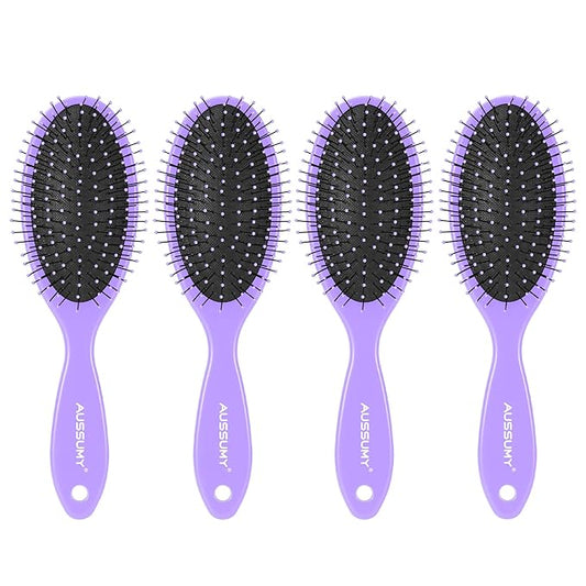 Air Cushion Detangling Hair Brush - 4 Pack Detangler Hairbrush with Ultra Soft Bristles for Effortless Tangle Removal - For Wet Dry Damaged Curly Hair for Women Men Boys Girls Kids - Purple
