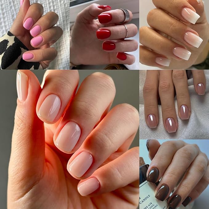 6 Packs (144Pcs) Press on Nails Square, Short Square Press on Nails, Ombre Press on Nails Medium, Pink Fake Nails Chrome Glue on Nails Gel False Nails for Women, Stick on Nails Kit 12 Sizes-6 Styles