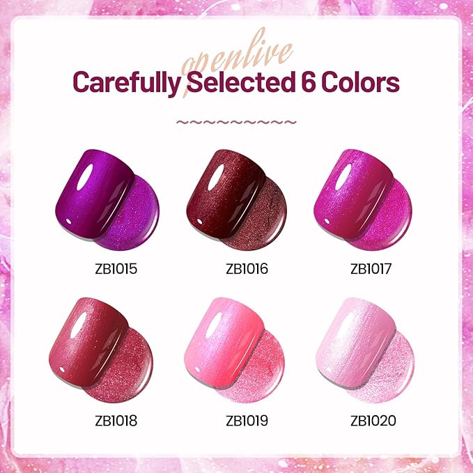 10ml 6 Colors Red Glitter Nail Polish Set Glitter Rose Red Pink Deep Purple Series Nail Polish Gifts for Women