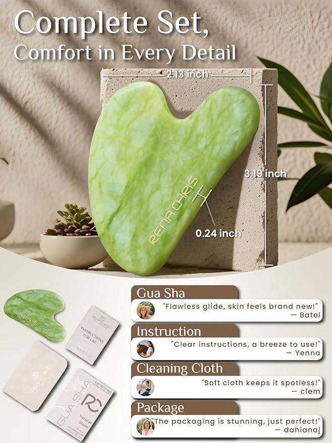 Rena Chris Gua Sha Facial Tools, Jade Guasha Tool for Acupuncture, Manual Massage Tool for Jawline Sculpting and Puffiness Reducing, Gua Sha Facial Massage Tool, Skin-Care Gift