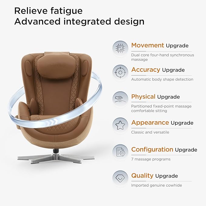 Nouhaus NOU Campo Heated Massage Chair,Full Body Massaging Zero-Gravity Leisure Recliner with Low-Noise 3D Massage and Dual Sound Systems Modern Massage Chairs (Dark Caramel)