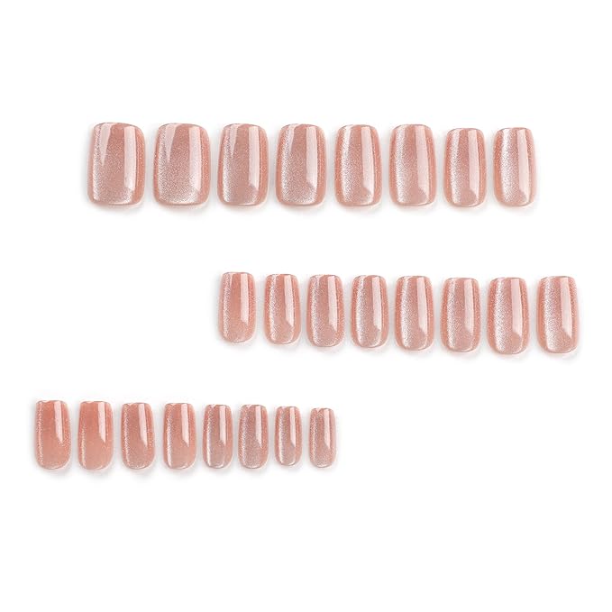 Brown Glossy Cat Eye Press-On Nails, 12 Shapes, 24-Piece Set with Stick, Glue, Alcohol Pad, Nail File, Reusable and Durable for Daily Wear and Special Occasions