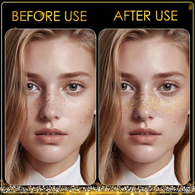 24pcs Gold and Silver Glitter Freckles Face Tattoo, Sparkle Freckles Temporary Face Tattoos, Body Face Glitter Makeup Patches Speckles, Waterproof Long Lasting Makeup Accessories for Women Girls