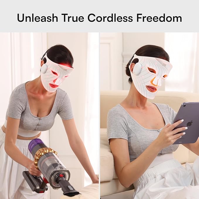 INIA Red Light Therapy Mask for Face, Glow Wireless LED Face Mask Light Therapy with Near-Infrared Red Light (NIR), Rechargeable and Ergonomic Design for Home & Travel
