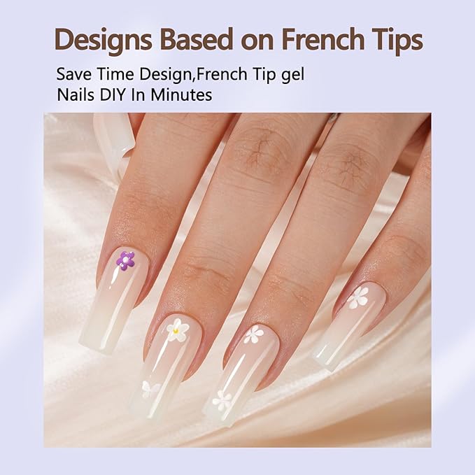 Misssix Ombre Gel Nail Tips, 150Pcs White Gradient Press on Nails Long Square, No Need to File Tips Pre-lasting, Fake Nails for Nail Art DIY 15 Sizes