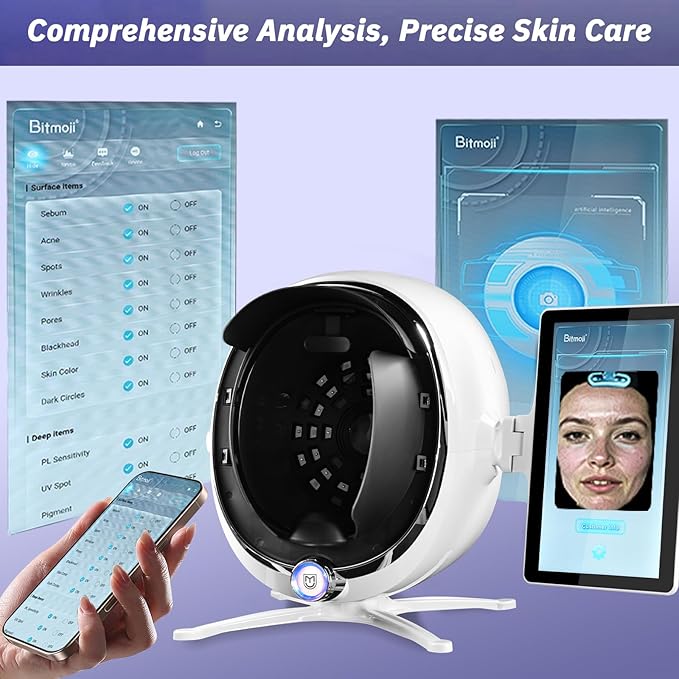 13.3 Inch 3D Digital Skin Analyzer Detector, AI Smart Facial Skin Analysis Machine, 38 Million Pixels, 8 Spectral Facial Moisture Analyzer for Beauty Salon Healthy Skin Care