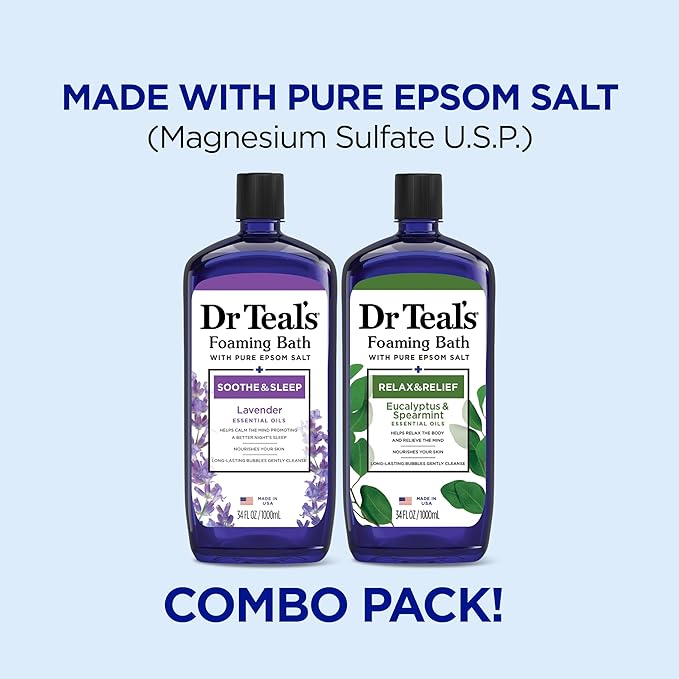 Dr Teal's Foaming Bath with Pure Epsom Salt, Lavender & Eucalyptus, 34 fl oz (Pack of 2)