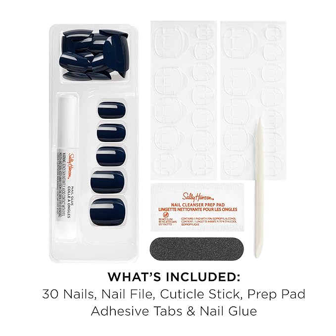 Sally Hansen Salon Effects Perfect Press-On Nails | Sq-oval Shape | Easy to Apply, Non-Damaging | 30 Nails, Nail Glue, Adhesive Tabs, File | Lunar Eclipse