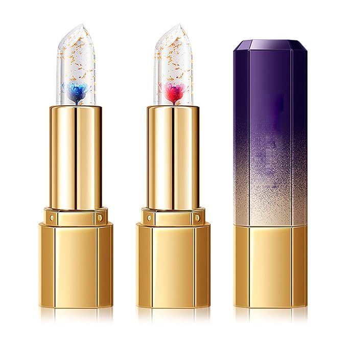 2 Pcs Temperature Color Change Lipstick,PH Magic Temperature Color Changing Lipstick,Lip Gloss,Long Wear Nutritious Tinted Lip Balm,Moisturizing Lip Stick Makeup Set E