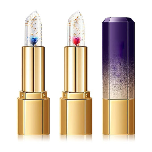 2 Pcs Temperature Color Change Lipstick,PH Magic Temperature Color Changing Lipstick,Lip Gloss,Long Wear Nutritious Tinted Lip Balm,Moisturizing Lip Stick Makeup Set E