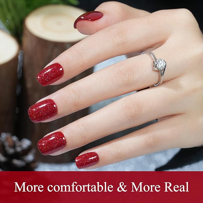 Valentines Press on Nails Short 5 Styles, Jofay Fashion 160Pcs Red Press on Nails, Square Glossy Glitter Fake Nails, Reusable Artificial Acrylic False Nails, Glue on Nails for Women