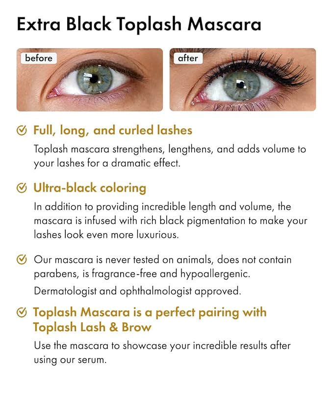 Toplash Extra Ebony Mascara with Keratin, Panthenol and Vitamin E