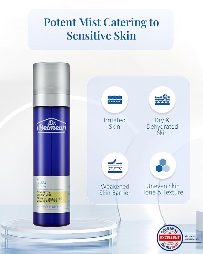 DR. BELMEUR Advanced CICA Intense Mist for Sensitive Skin (4.1fl oz) - Ultra Fine Mist for Soothe, Hydrate. Korean Skin Care. Centella Asiatica, Betaine.