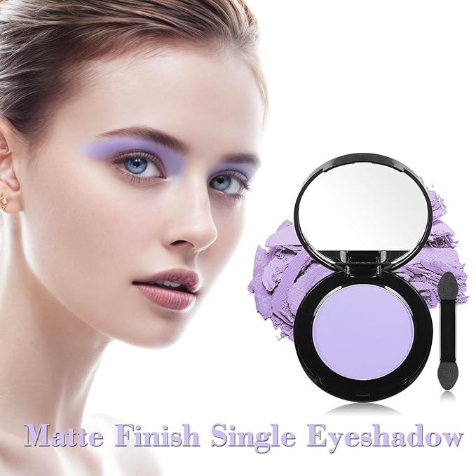 MEICOLY Light Purple Eyeshadow with Mirror,Matte Violet Lavender Eye Shadow Palette,Lilac Purple Powder Makeup,Single Eyeshadow for Women and Girls,Eye Makeup Eyelid Color