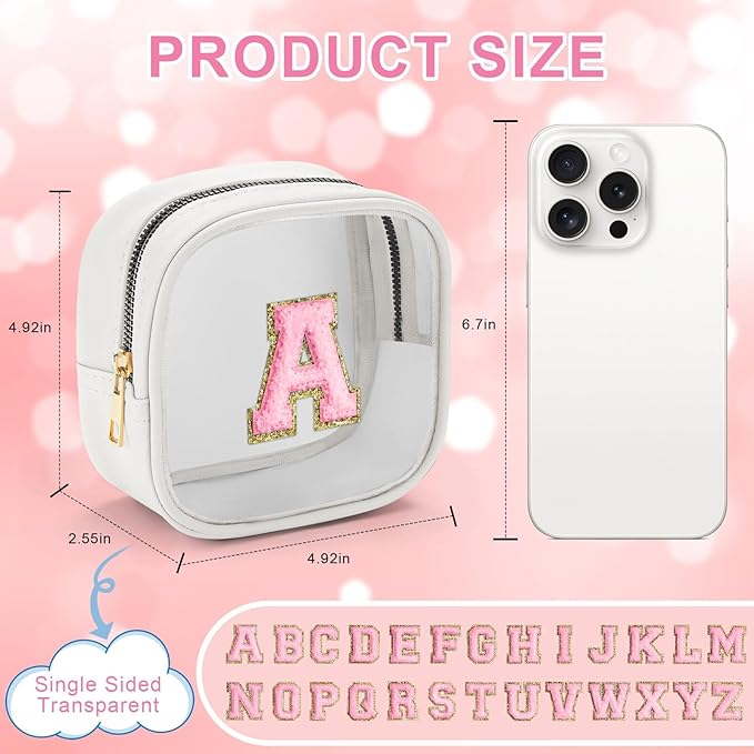 YOOLIFE Initial Make Up Bag Travel Toiletry Bag, Clear Makeup Bag Preppy Cosmetic Bags Organizer Travel Essentials Gifts for Women Teen Girlfriend Teacher Mom Birthday Mothers Day Gifts White K