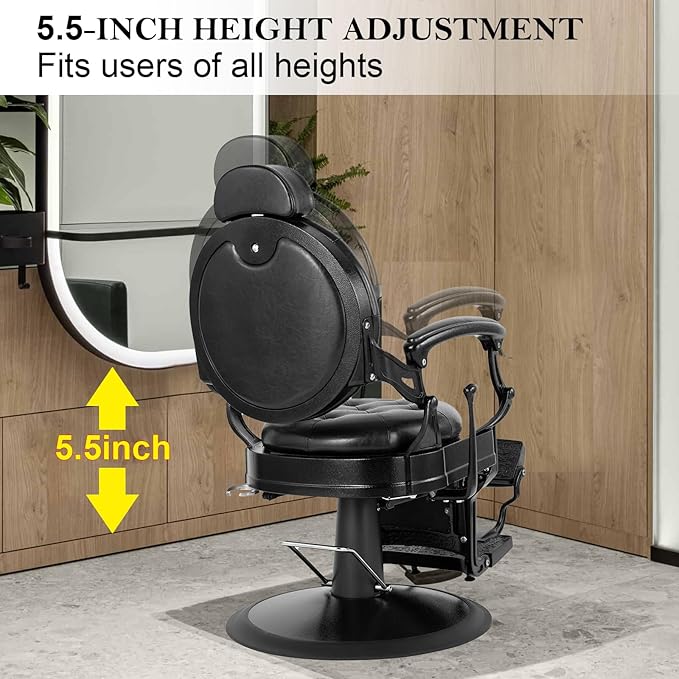 Vintage Barber Chair Heavy Duty Hydraulic Barber Chair Reclining Salon Chair for Hair Stylist Tattoo Chairs Stylist Chair Salon Equipment（Black）